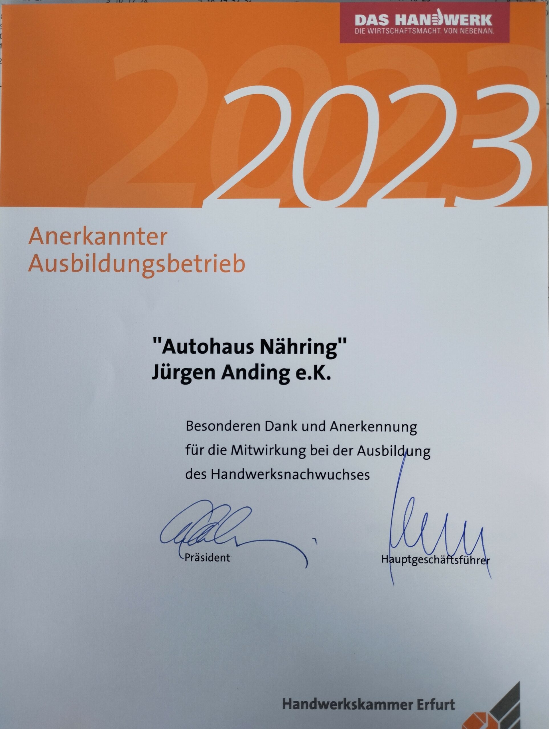 Anerkannter Ausbildungsbetrieb 2023